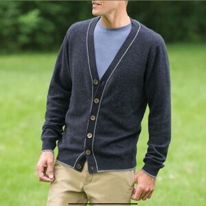 Hammacher Schlemmer 100% cashmere Button Down Grandpa Cardigan Sweater XL